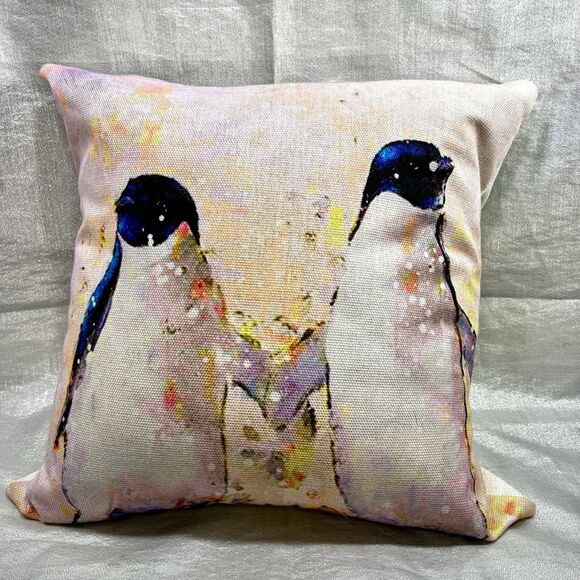 Penquins Watercolor Throw Pillow Cover Modern Square 17x17 - Picture 1 of 6